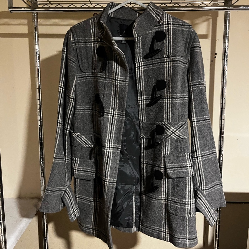 Women’s Gray Plaid Toggle Coat